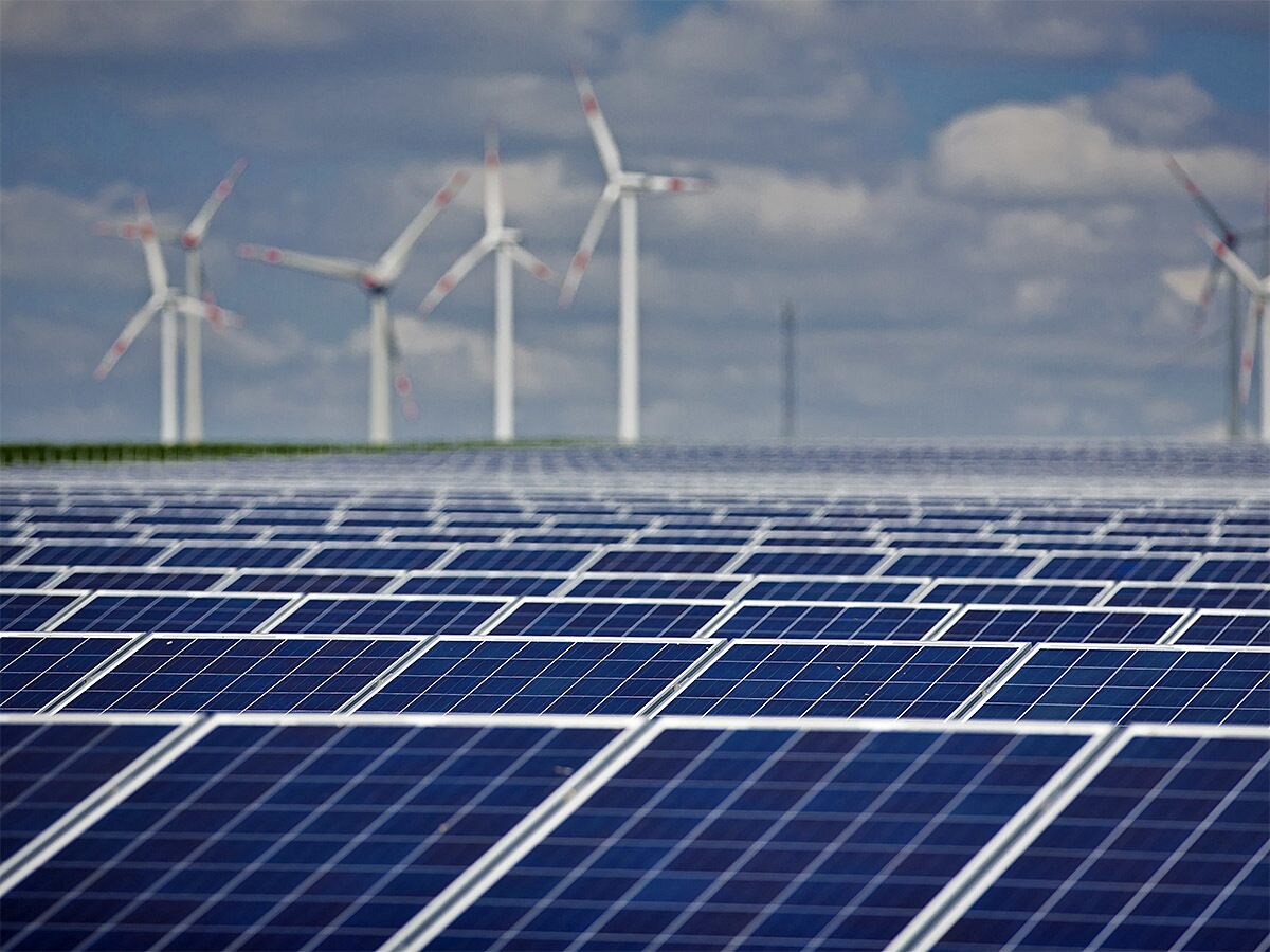 wind farm and solar panels